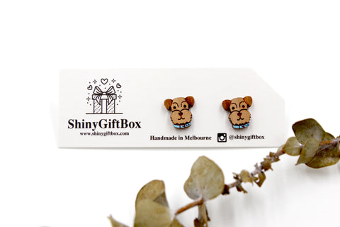 Miniature Schnauzer Dog Wooden Earrings with Blue Collar