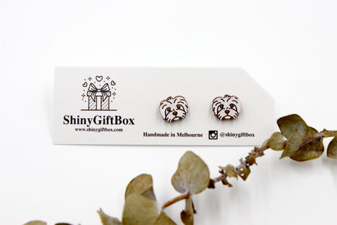 Shih Tzu / Maltese Dog Wooden Earrings - White