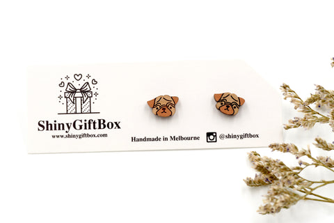 Pug Dog Wooden Stud Earrings
